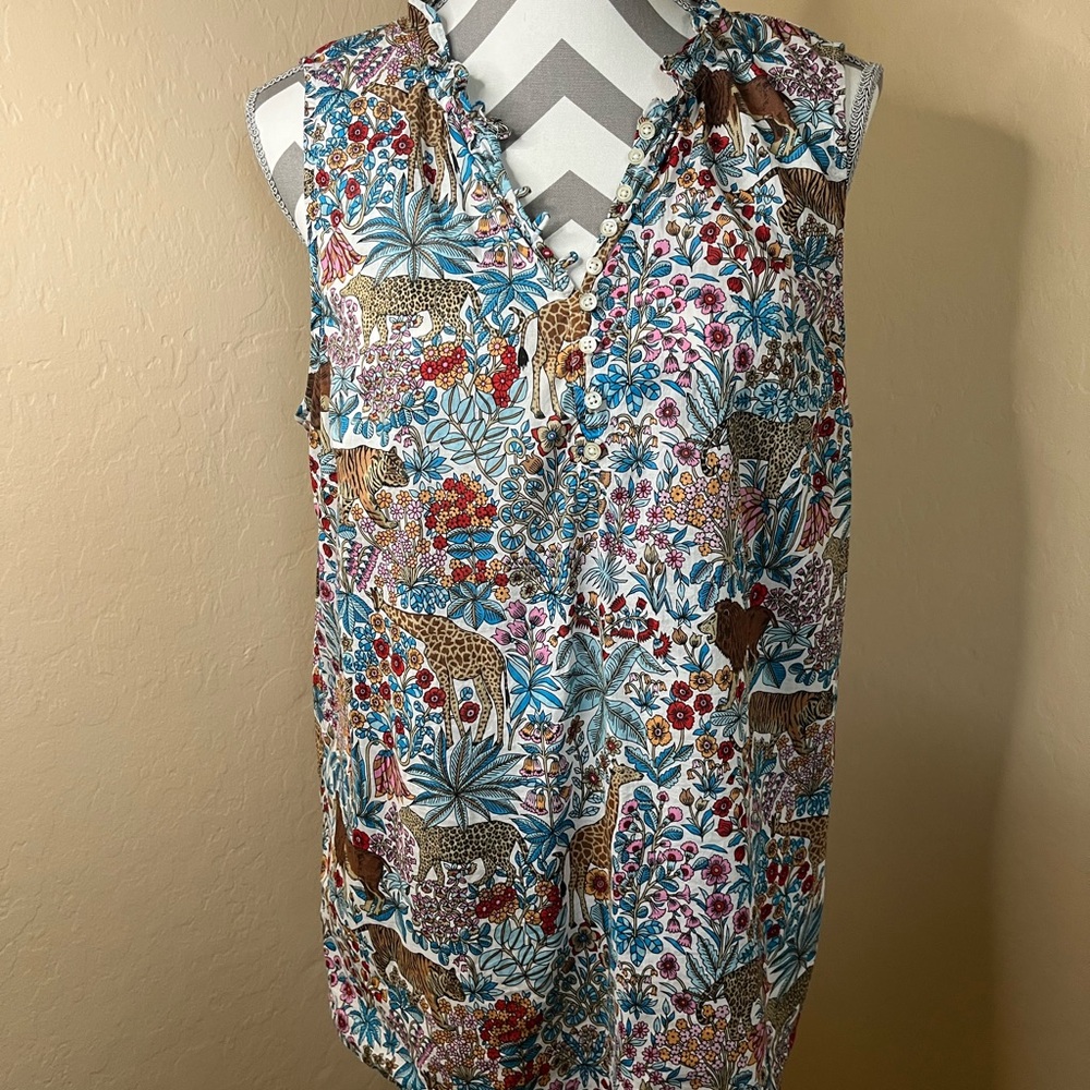 Colorful Sleeveless Blouse with Animal Print